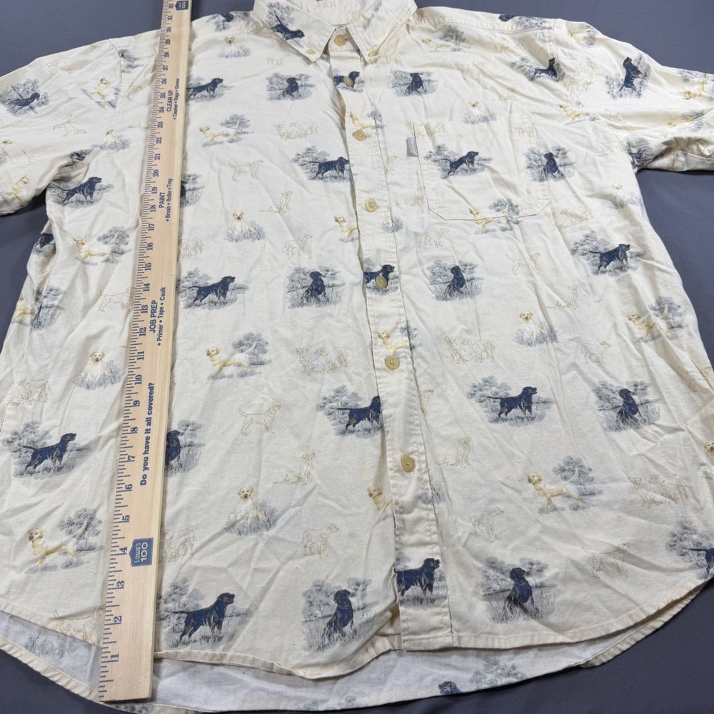 Woolrich Mens XL Moccasin Dogs Print Shirt Cotton Short Sleeve Button Down 6169 - Picture 4 of 8